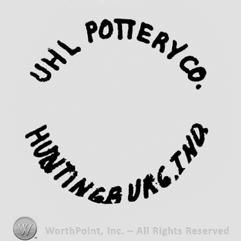 curved bold capital letters UHL POTTERY CO up HUNTINGBURG IND down in shape of circle