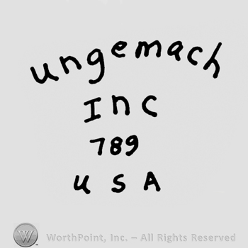 curved stylish letters UNGEMACH up USA down INC 789 middle