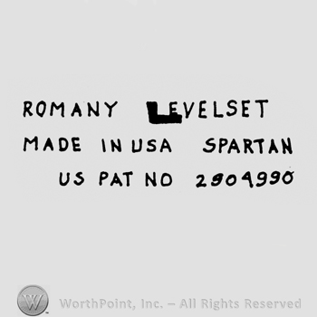 capital letters ROMANY LEVELSET up MADE IN USA SPARTAN under US PAT NO 2904990 down