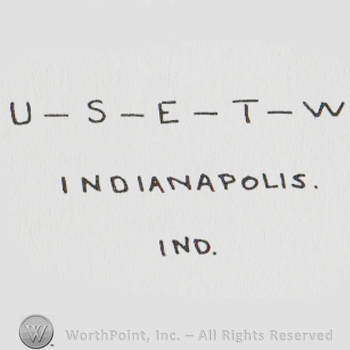 the initials USETW separated by hyphens above the words INDIANAPOLIS IND. written in uppercase letters