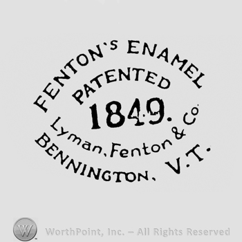 curved capital letters FENTON'S ENAMEL PATENTED up LYMAN, FENTON & CO BENNINGTON V.T. down 1849 middle