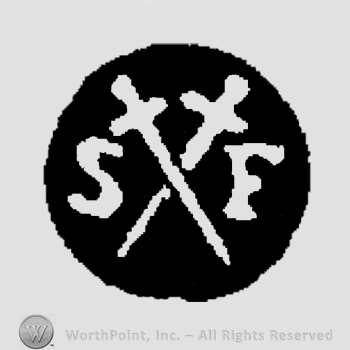 Circle with 2 crossed swords in the middle;letter S in the left side ;letter F in the right side.