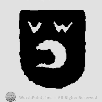 Crescent and two letters above V W ;shield shape.