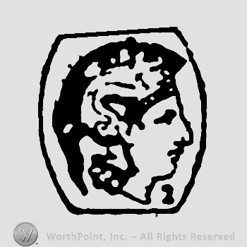 A mans head inside of an octagon;number 8.