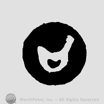 A black circle with a bird inside.