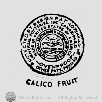 three circle inside the small one sun above mountain between one and two writing between two and three writing CALICO FRUIT under
