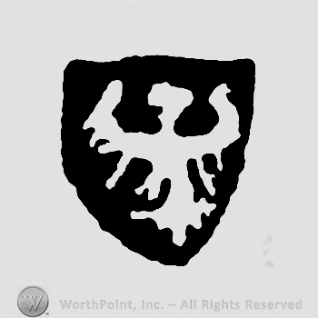 Shield shape with an eagle inside.