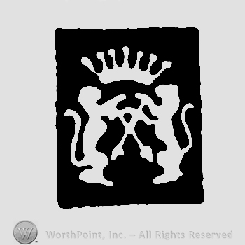 Two lions with two crossed swords;a crown on top,all inside a rectangle.