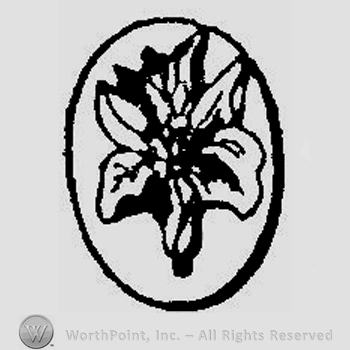 A flower inside an oval.