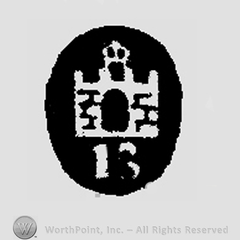 Shape similar to a castle with one tower and number 13 below.