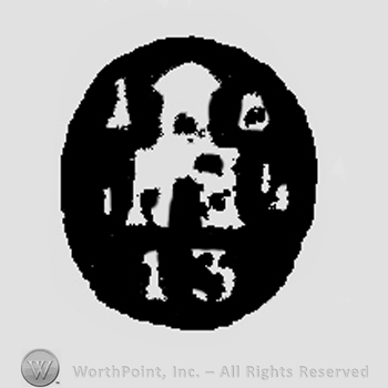 Shape similar toa tower inside an oval with number 13 below.