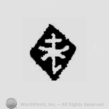 Symbol made from a diamond with a cross inside and two irregular lines.