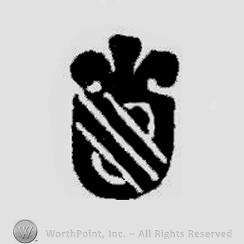 Shield shape with stripes and a crown on top.