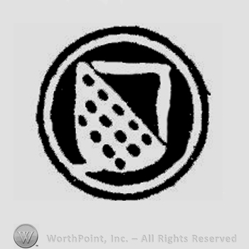 Circle with a shield inside and some dots.