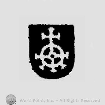 A shield shape with a cross and a rudder inside.