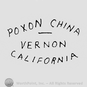 curved capital letters POXON CHINA up VERNON CALIFORNIA line in the middle