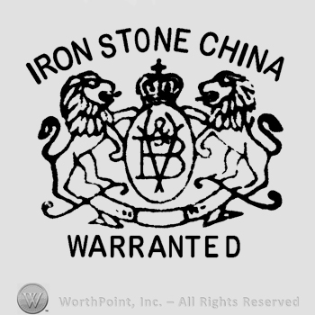 2 lions holding a keystone with initials V & B inside, IRON STONE CHINA written above, WARRANTED written under