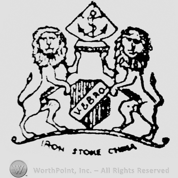 2 lions holding a shield with a ribbon on with the initials V & BRO, IRON STONE CHINA written under on a curved line