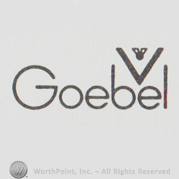 "v goebel" with a small bee in between the branches of the V