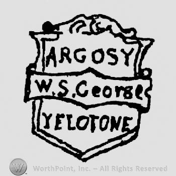Shield with Argosy written above Yelotone written on it,and a ribbon in the middle with W.S. George written on it
