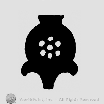 A circle with five dots inside in a flower shape on a stand