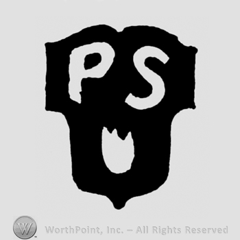 A shield with the initials P S on it and a tulip flower