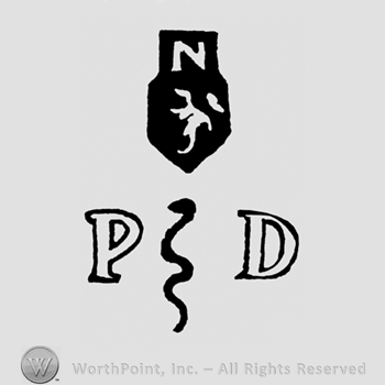 A shield with an N on it above a snake and the initials P D