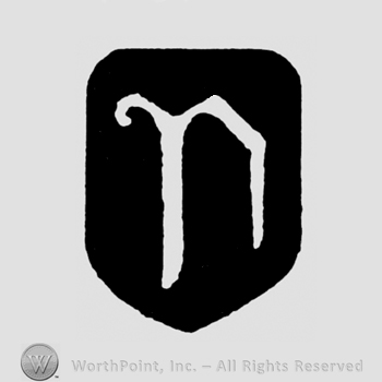 A lowercase N on a shield