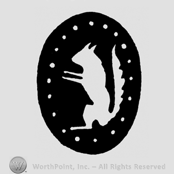 An oval with a squirrel surrounded by dots