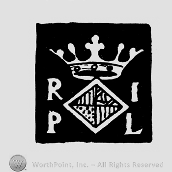 A crown above a rhombus and the initials R I P L inside a square