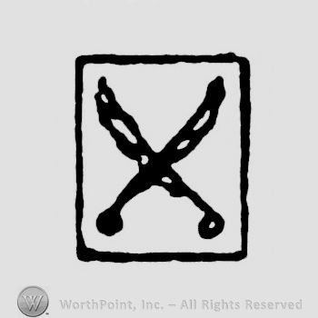 A rectangle with two crossed swords