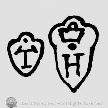 A shield with an T and a shield with a crown and an H