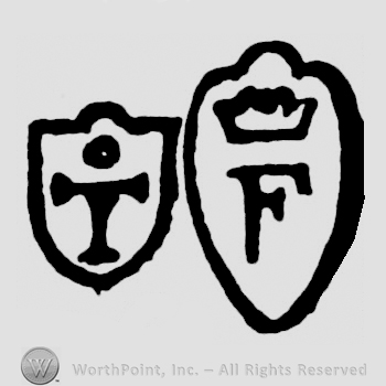 A shield with a T and a shield with a crown and an F