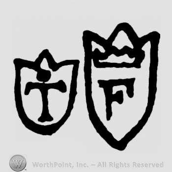A shield with a T and a shield with a crown and an F