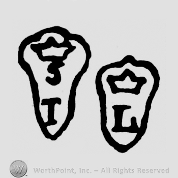 A shield with a crown and a T and  a shield with a crown and ann L
