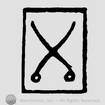 A rectangle with two crossed swords