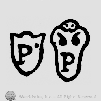 A shield with a P and a shield with two commas and a P