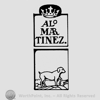 Two rectangles, a crown, Alo Mar Tinez and a dog or hound