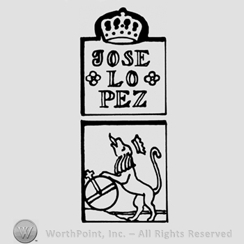 A crown above the anme Jose Lopez and a crowned lion holding a royal orb