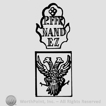 A frame with the name P Fernandez above a picture with a two headed eagle