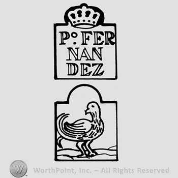 A crown above the name P Fernandez and an image with a pigeon