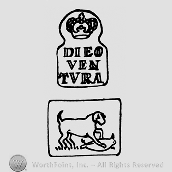 A crown above the name Dieo Ven Tura above the image of a dog and a bird