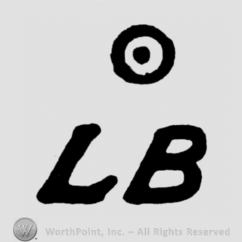 A circle with a dot above the initials L B