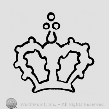 A crown with a cross above made from three dots