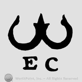 A crown that resimbles a W above the initials E C