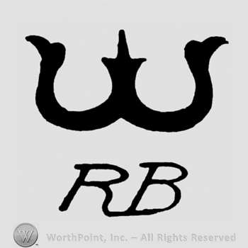 A crown in the shape of a W above the initials R B
