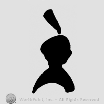 A profile of a head with a feather above