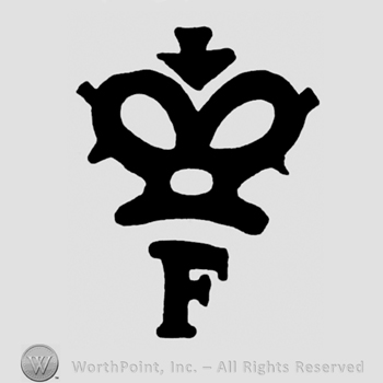 A crown with an arrow above and above an uppercase F