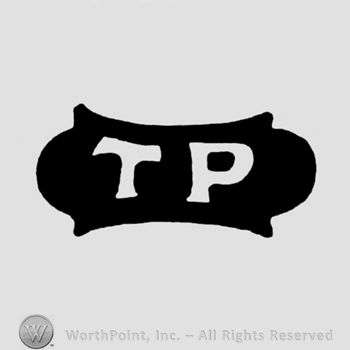 The initials T P inside a frame