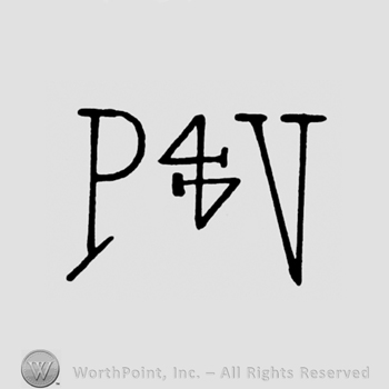 The initials P V and two 4 figures combined